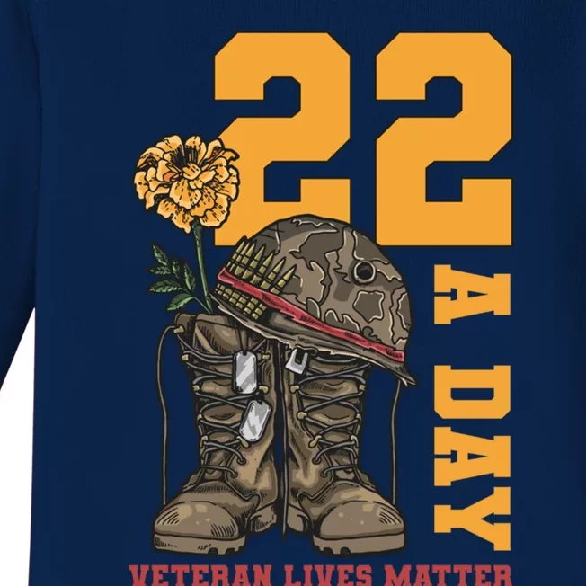 22 A Day Veteran Lives Matter Suicide Awareness Patriotism Gift Baby Long Sleeve Bodysuit