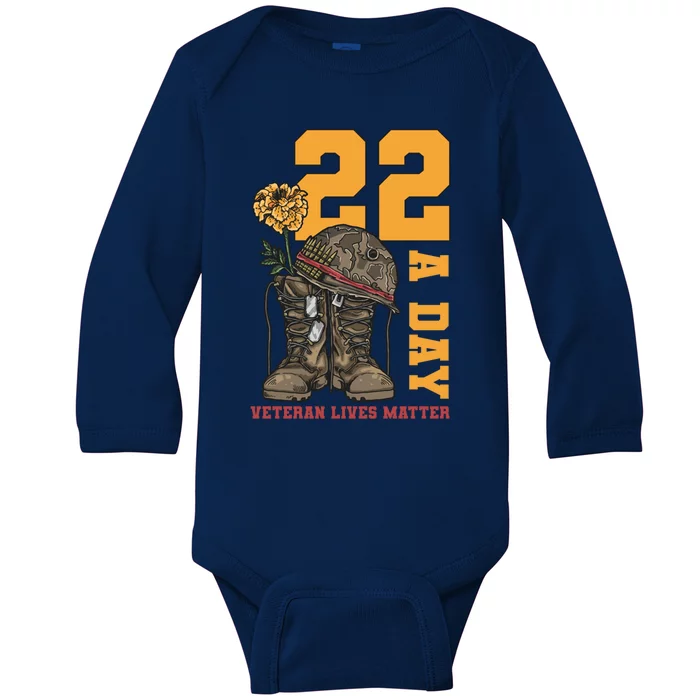 22 A Day Veteran Lives Matter Suicide Awareness Patriotism Gift Baby Long Sleeve Bodysuit