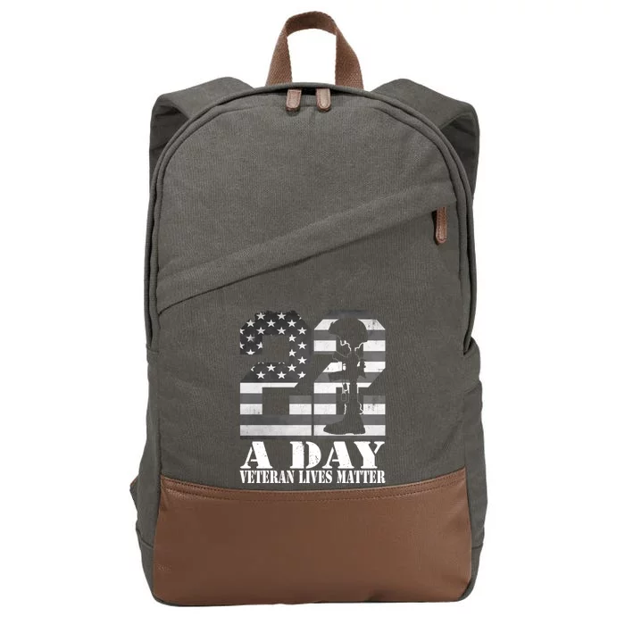 22 A Day Veteran Lives Matter American Flag Military Veteran Great Gift Cotton Canvas Backpack