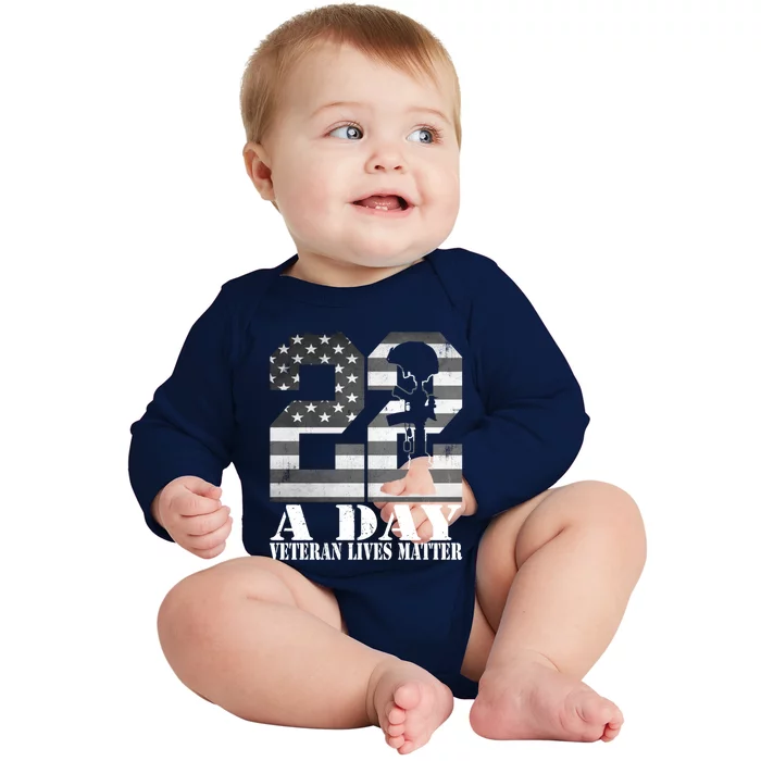 22 A Day Veteran Lives Matter American Flag Military Veteran Great Gift Baby Long Sleeve Bodysuit