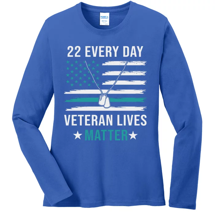 22 A Day Veteran Lives Matter American Flag Military Veteran Ladies Long Sleeve Shirt