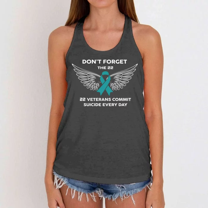 22 A Day Soldier Veteran PTSD Awareness Women's Knotted Racerback Tank