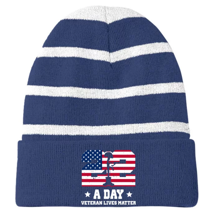 22 A Day Veteran Lives Matter Striped Beanie with Solid Band