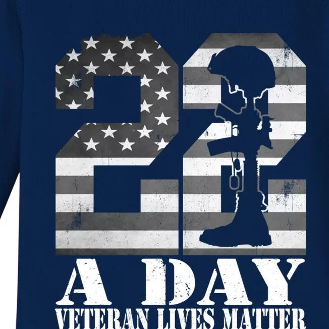 22 A Day Veteran Lives Matter American Flag Military Veteran Great Gift Baby Long Sleeve Bodysuit