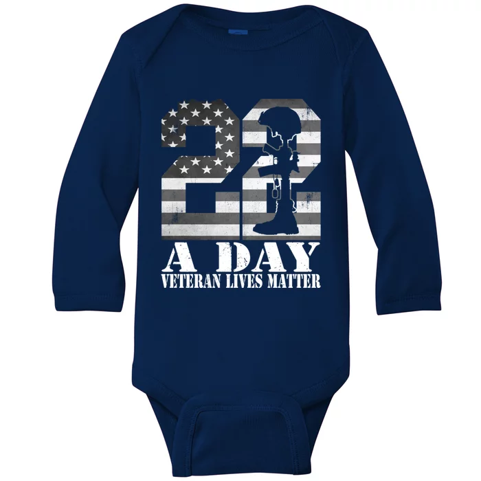 22 A Day Veteran Lives Matter American Flag Military Veteran Great Gift Baby Long Sleeve Bodysuit