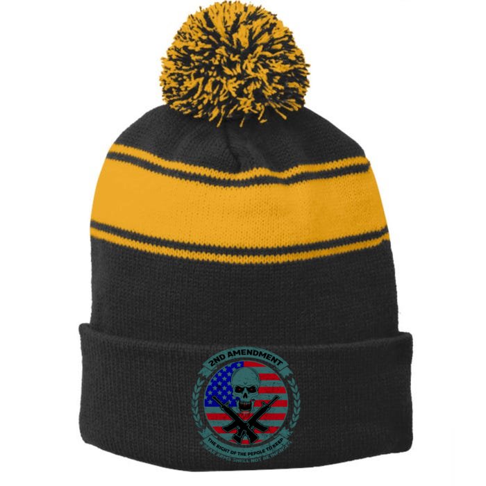 2nd Amendment Front And Back Design Front & Back Stripe Pom Pom Beanie