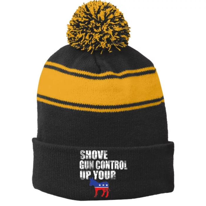 2nd Amendment Firearm Gun Funny Shove Gun Control Up Stripe Pom Pom Beanie