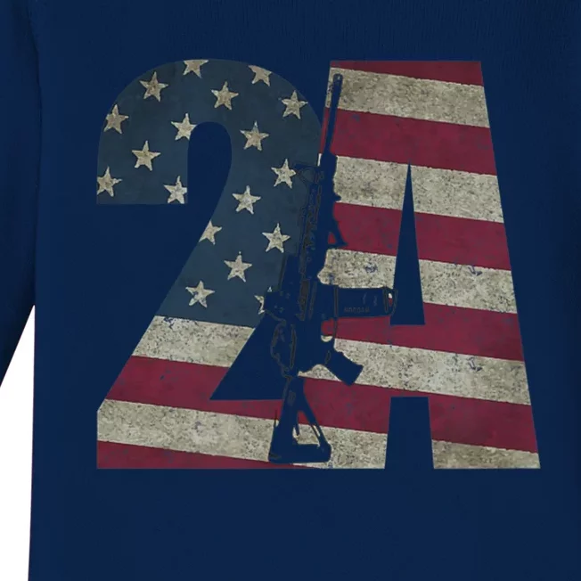 2nd Amendment Patriotic Gun Owner American Flag Rifle Baby Long Sleeve Bodysuit