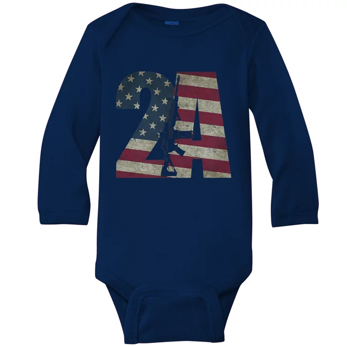 2nd Amendment Patriotic Gun Owner American Flag Rifle Baby Long Sleeve Bodysuit