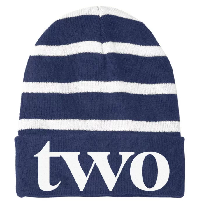 2nd Birthday 2 Year Old Two Second Party Striped Beanie with Solid Band