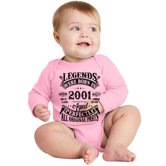 23rd Birthday 23 Years Old Vintage Legends Born In 2001 Baby Long Sleeve Bodysuit