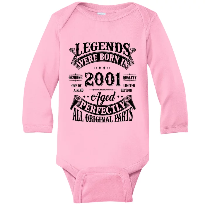 23rd Birthday 23 Years Old Vintage Legends Born In 2001 Baby Long Sleeve Bodysuit