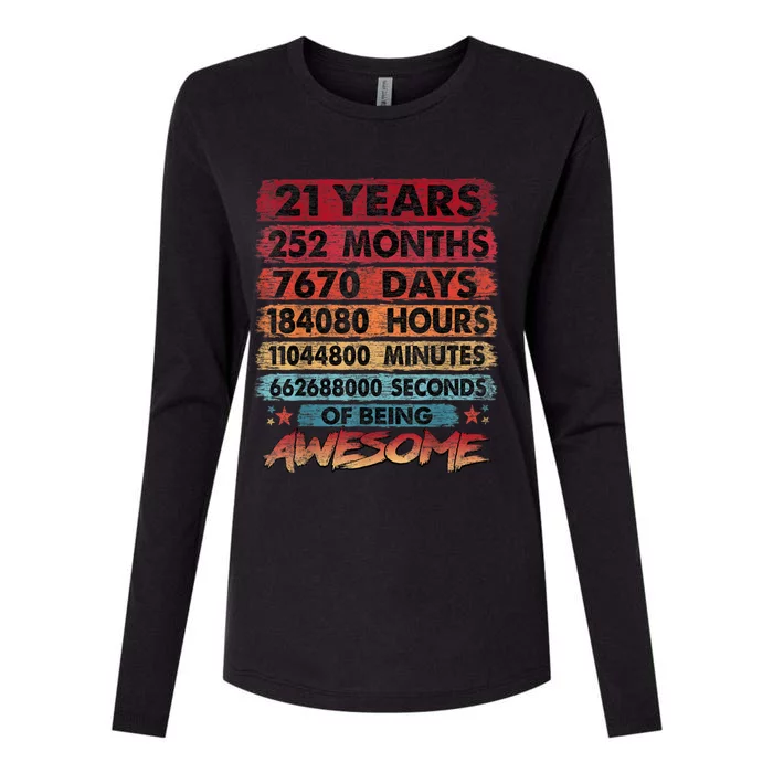 21st Birthday 21 Years Old Vintage Retro 252 Months Birthday Womens Cotton Relaxed Long Sleeve T-Shirt