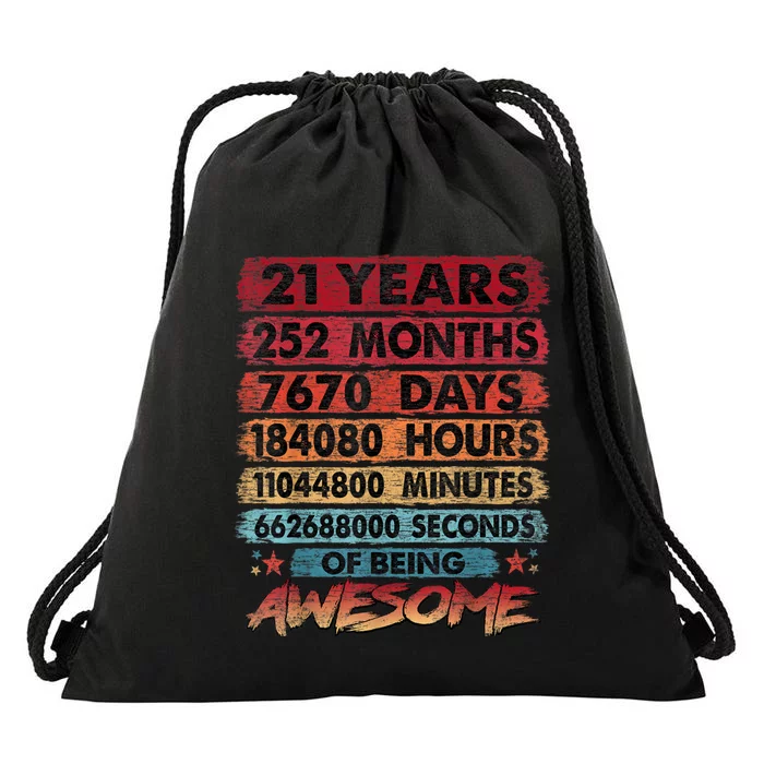 21st Birthday 21 Years Old Vintage Retro 252 Months Birthday Drawstring Bag