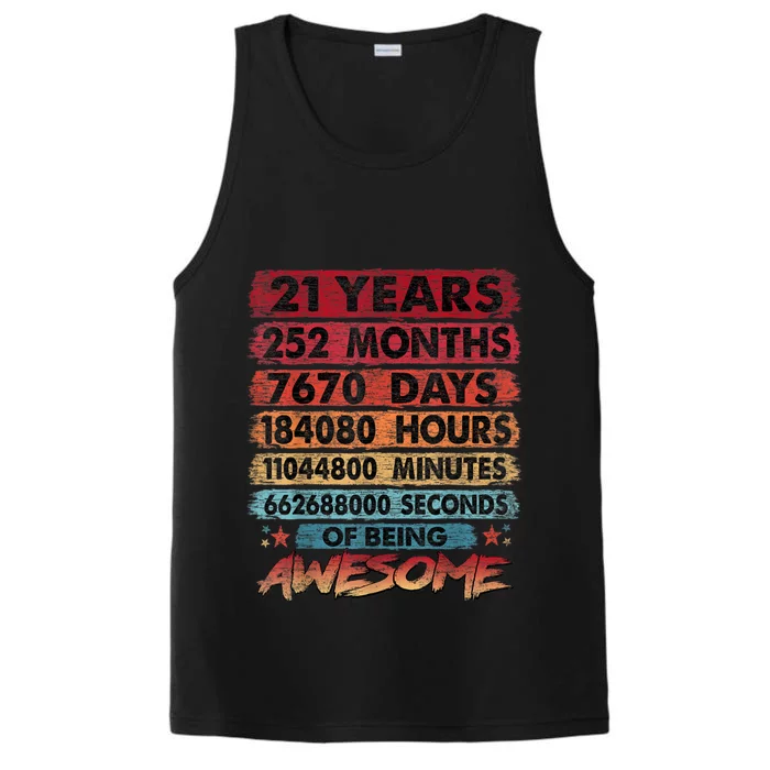 21st Birthday 21 Years Old Vintage Retro 252 Months Birthday Performance Tank