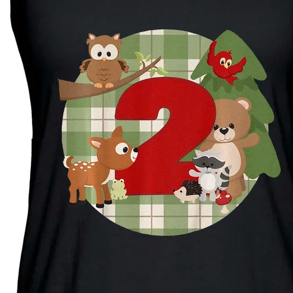 2nd Birthday 2 Year Old Woodland Animals Ladies Essential Flowy Tank