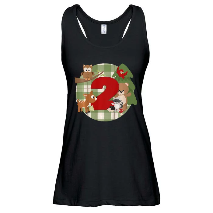 2nd Birthday 2 Year Old Woodland Animals Ladies Essential Flowy Tank