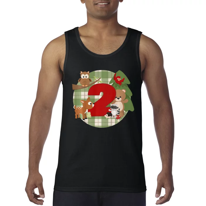 2nd Birthday 2 Year Old Woodland Animals Tank Top