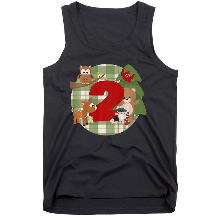 2nd Birthday 2 Year Old Woodland Animals Tank Top