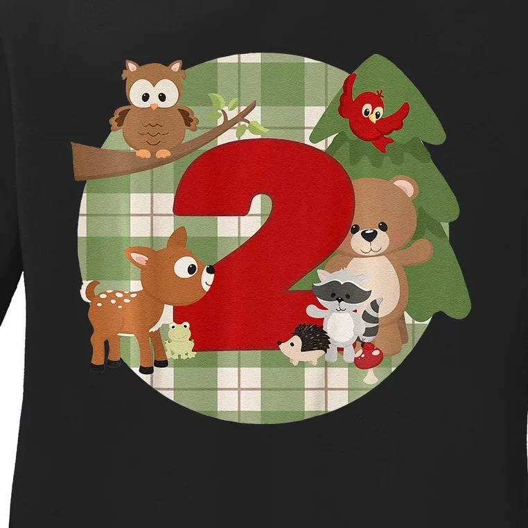 2nd Birthday 2 Year Old Woodland Animals Ladies Long Sleeve Shirt