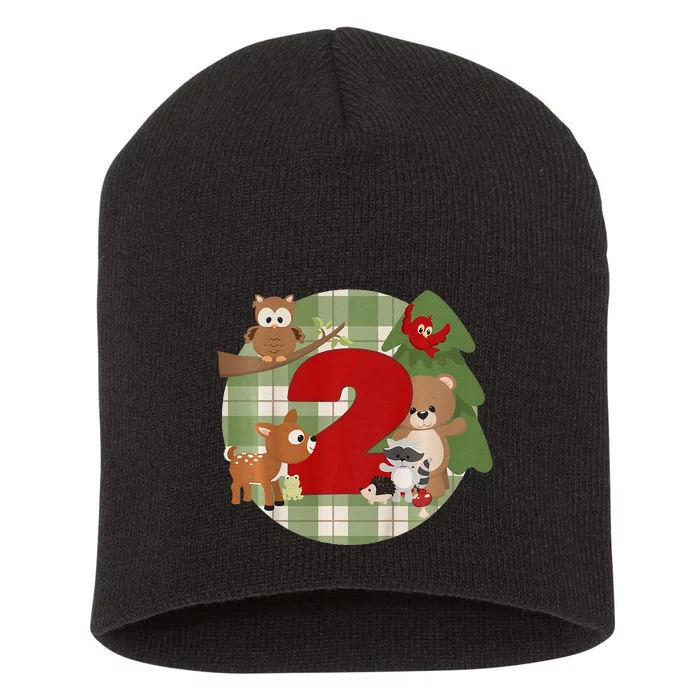 2nd Birthday 2 Year Old Woodland Animals Short Acrylic Beanie