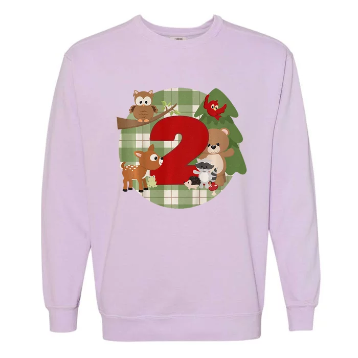 2nd Birthday 2 Year Old Woodland Animals Garment-Dyed Sweatshirt