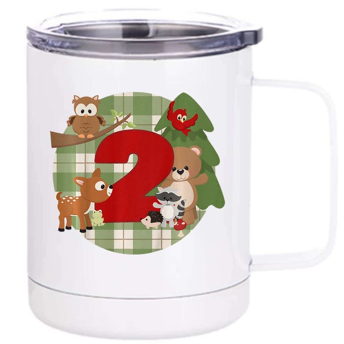 2nd Birthday 2 Year Old Woodland Animals Front & Back 12oz Stainless Steel Tumbler Cup