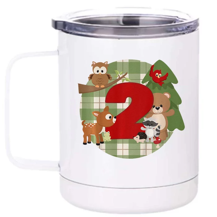 2nd Birthday 2 Year Old Woodland Animals Front & Back 12oz Stainless Steel Tumbler Cup