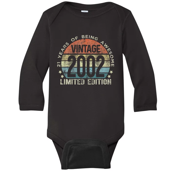 21st Birthday 21 Year Old Gifts Vintage 2002 Limited Edition Funny Love Cute Baby Long Sleeve Bodysuit