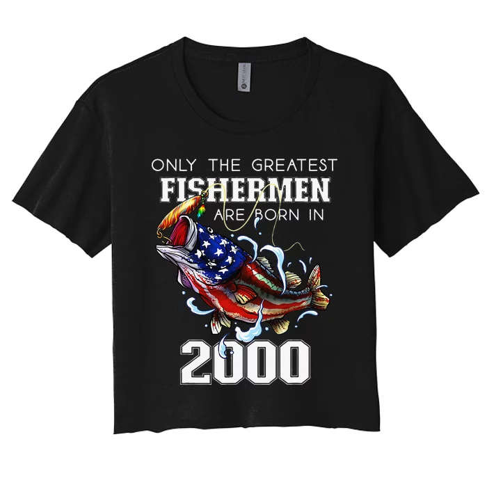 23rd Birthday 2000 Fishermen Bass Fishing 23 Year Old Women's Crop Top Tee