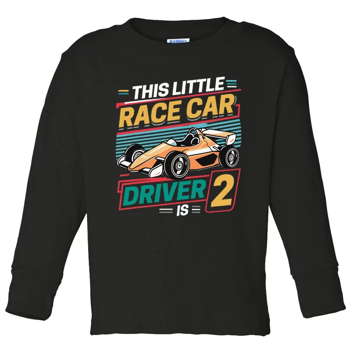 2th Birthday 2 Year Old Formula Race Car Party Toddler Long Sleeve Shirt