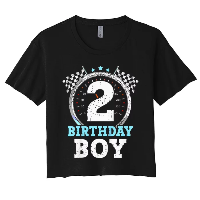 2nd Birthday Boy 2 Second Race Car Birthday Racing Car Flag Women's Crop Top Tee