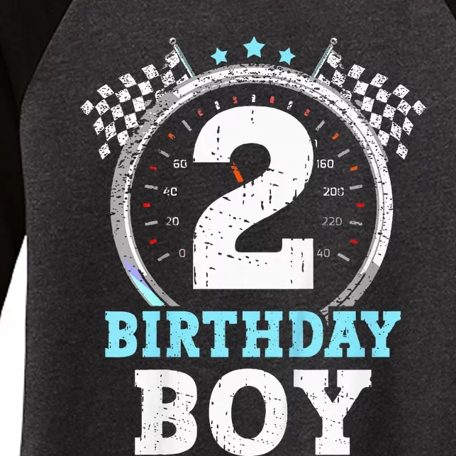 2nd Birthday Boy 2 Second Race Car Birthday Racing Car Flag Women's Tri-Blend 3/4-Sleeve Raglan Shirt