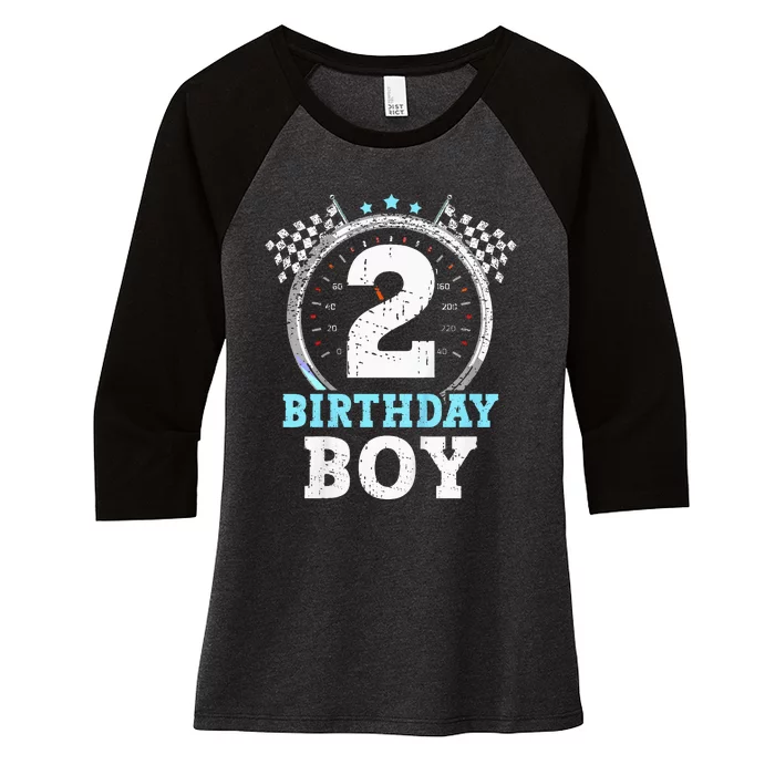 2nd Birthday Boy 2 Second Race Car Birthday Racing Car Flag Women's Tri-Blend 3/4-Sleeve Raglan Shirt