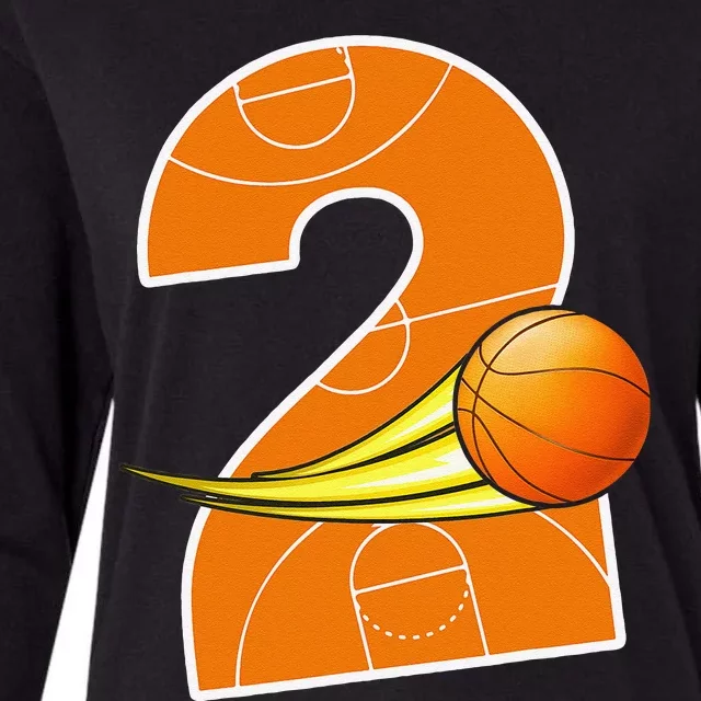 2nd Birthday Basketball Big Number 2 Year Old Womens Cotton Relaxed Long Sleeve T-Shirt