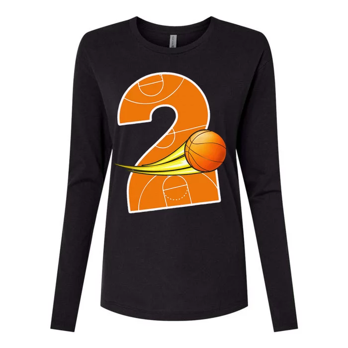 2nd Birthday Basketball Big Number 2 Year Old Womens Cotton Relaxed Long Sleeve T-Shirt