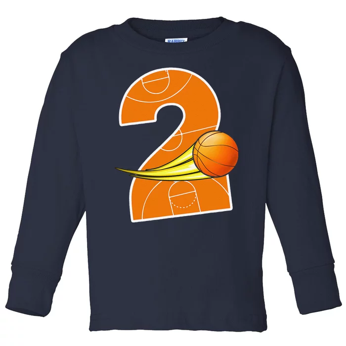 2nd Birthday Basketball Big Number 2 Year Old Toddler Long Sleeve Shirt