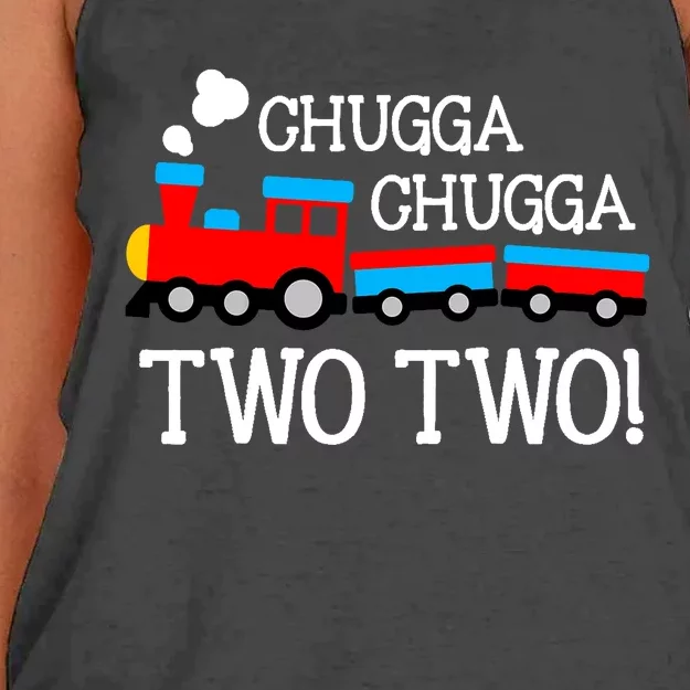 2nd Birthday Boy Train Chugga Chugga Women's Knotted Racerback Tank