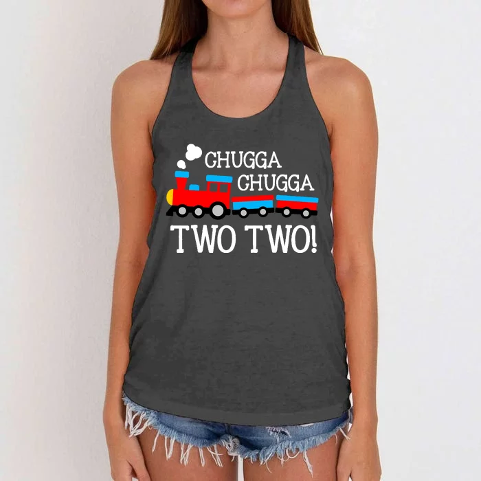 2nd Birthday Boy Train Chugga Chugga Women's Knotted Racerback Tank