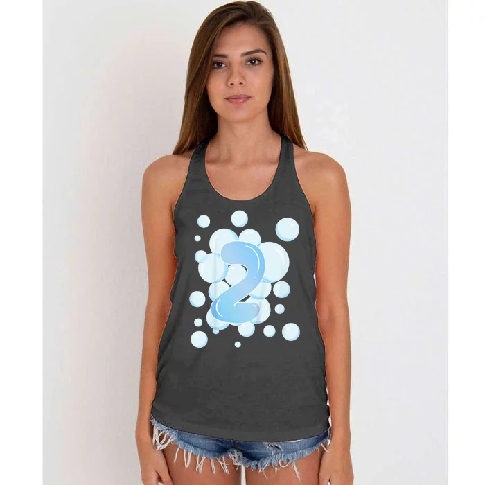 2nd Birthday Bubble Themed Birthday Party Women's Knotted Racerback Tank