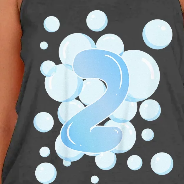 2nd Birthday Bubble Themed Birthday Party Women's Knotted Racerback Tank