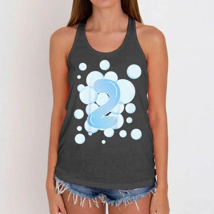 2nd Birthday Bubble Themed Birthday Party Women's Knotted Racerback Tank