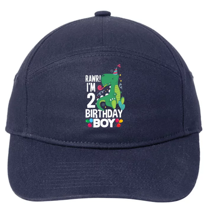 2nd Birthday Boy 2 Year Old Birthday Boy T Rex Dinosaur 7-Panel Snapback Hat