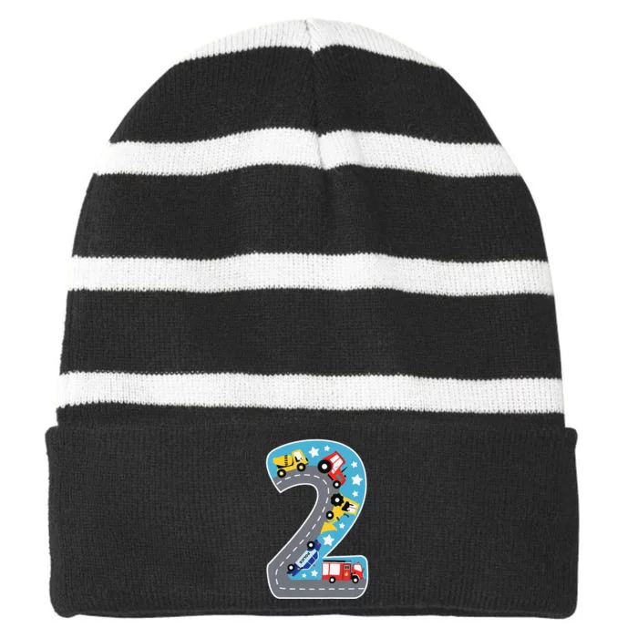 2nd Birthday Car Carpet 2 Year Old Car Gift Striped Beanie with Solid Band