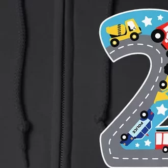 2nd Birthday Car Carpet 2 Year Old Car Gift Full Zip Hoodie