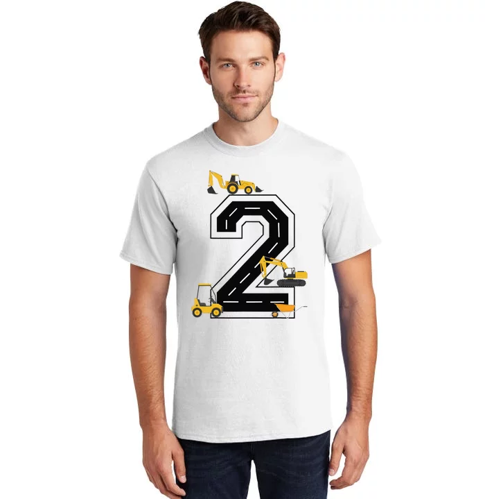 2nd Birthday Crane Excavator Truck 2 Year Old Diggers Tall T-Shirt