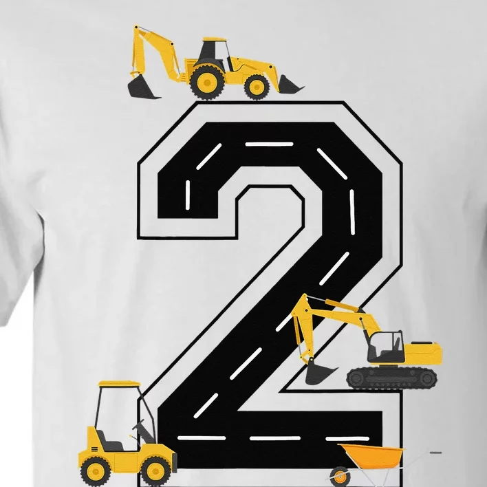 2nd Birthday Crane Excavator Truck 2 Year Old Diggers Tall T-Shirt