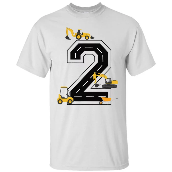 2nd Birthday Crane Excavator Truck 2 Year Old Diggers Tall T-Shirt