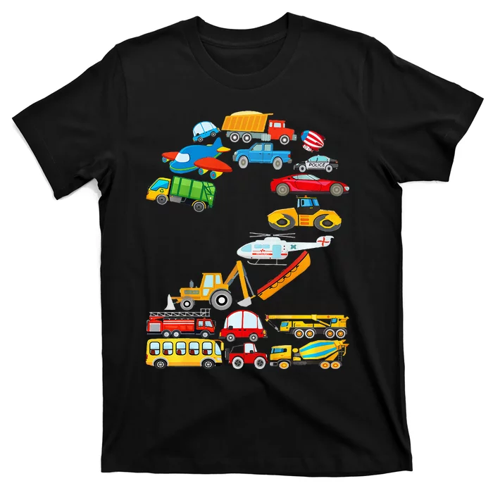 2nd Birthday Cars Vehicles Fire Truck Airplane T-Shirt