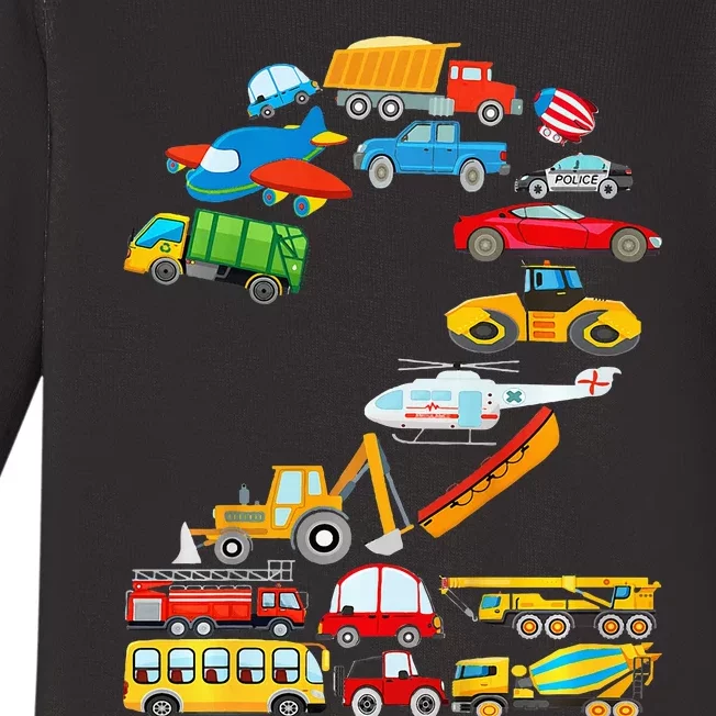 2nd Birthday Cars Vehicles Fire Truck Airplane Baby Long Sleeve Bodysuit